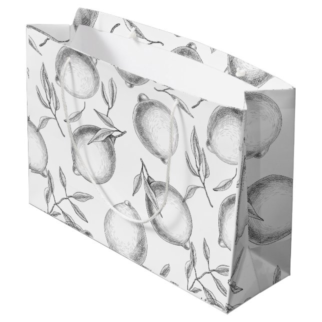 Grand Sac Cadeau Motif de citron dessiné à la main (Dos Angle)