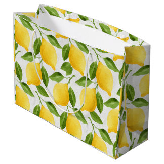Grand Sac Cadeau Motif de citrons d'aquarelle