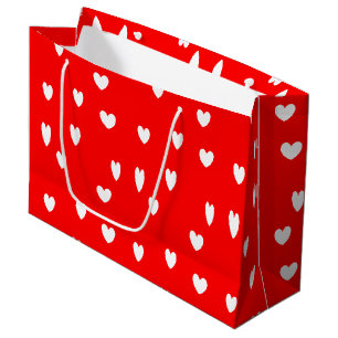 Grand Sac Cadeau Motif de coeur blanc sur rouge