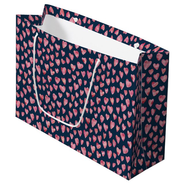 Grand Sac Cadeau Motif de coeur d'amour rose (Devant Angle)
