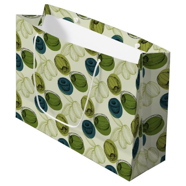 Grand Sac Cadeau Motif de dessin de croquis vert olive (Devant Angle)