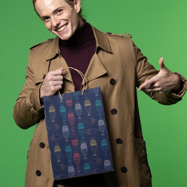 Grand Sac Cadeau Motif de dessin sur le poisson (gift bag, birthday surprise gift bag, teddy bear gift bag, wine gift bag, travel bag, use and throw )