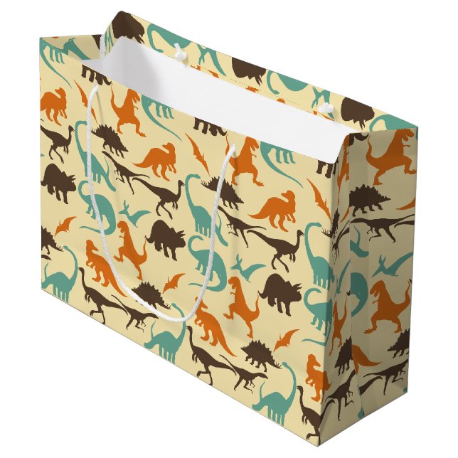 Grand Sac Cadeau Motif de Dinosaure Silhouette (Devant Angle)