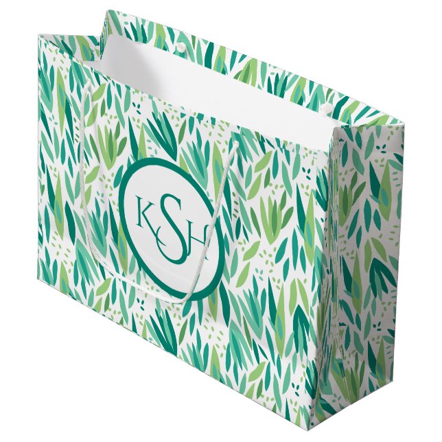 Grand Sac Cadeau Motif de feuilles tropicales jaunes et vertes (Devant Angle)