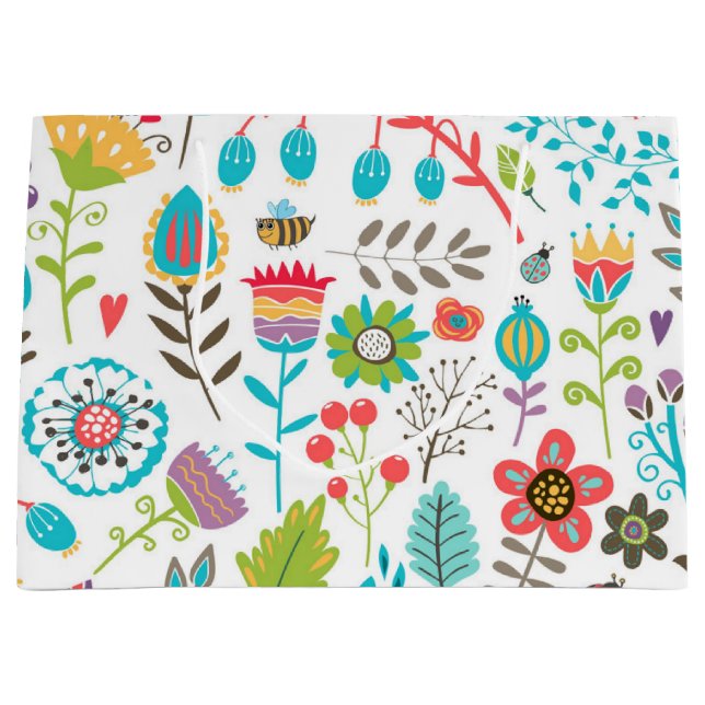 Grand Sac Cadeau Motif de fleurs (Devant)