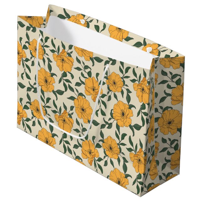 Grand Sac Cadeau Motif de fleurs de crapaud orange (Devant Angle)