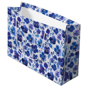 Grand Sac Cadeau Motif de fleurs de type pensée bleue et violette