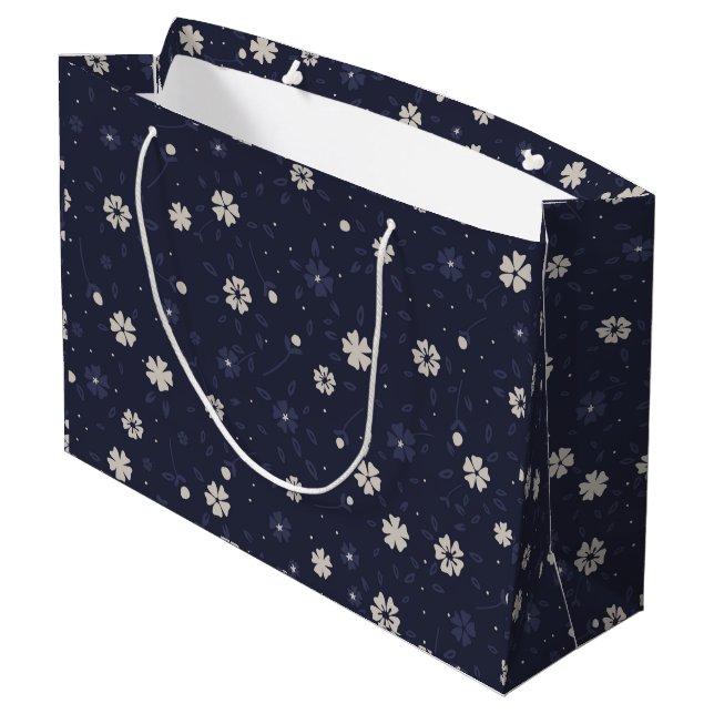 Grand Sac Cadeau Motif de fleurs japonaises blanches et bleues (Dos Angle)