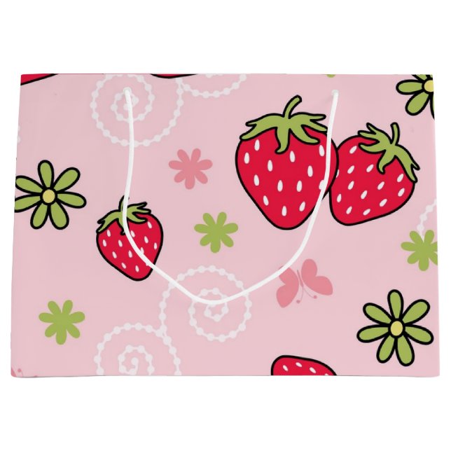 Grand Sac Cadeau Motif de fraises (Devant)