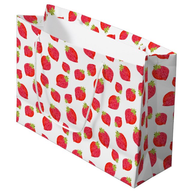Grand Sac Cadeau Motif de fraises d'aquarelle (Devant Angle)