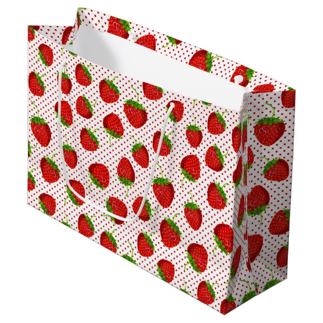 Grand Sac Cadeau Motif de fraises et de points rouges (Devant Angle)