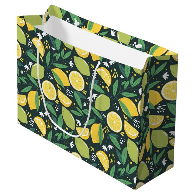 Grand Sac Cadeau Motif de Fruits de citron jaune et de citron vert (Devant Angle)