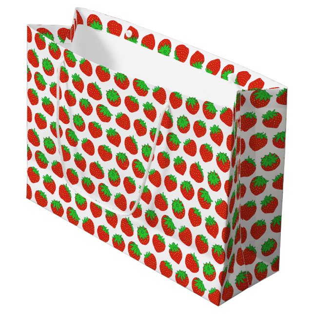 Grand Sac Cadeau Motif de fruits d'été aux fraises rouges (Devant Angle)