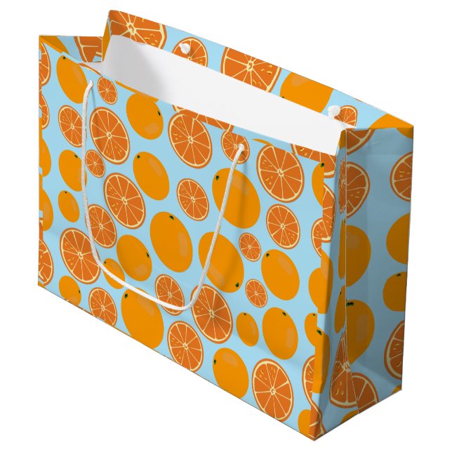 Grand Sac Cadeau Motif de fruits orange (Devant Angle)