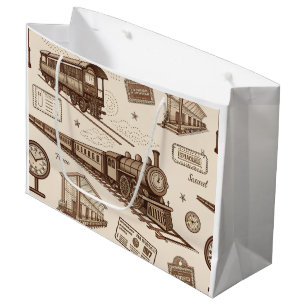 Grand Sac Cadeau Motif de gare ferroviaire vintage (2)