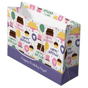 Grand Sac Cadeau Motif de gâteau coloré Joyeux anniversaire avec no