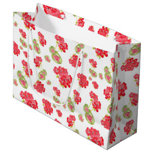 Grand Sac Cadeau Motif de géraniums aquarelles