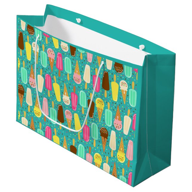 Grand Sac Cadeau Motif de glace coloré (Devant Angle)