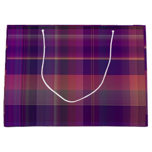 Grand Sac Cadeau Motif de la bande de plaid de Madras pourpre fonc