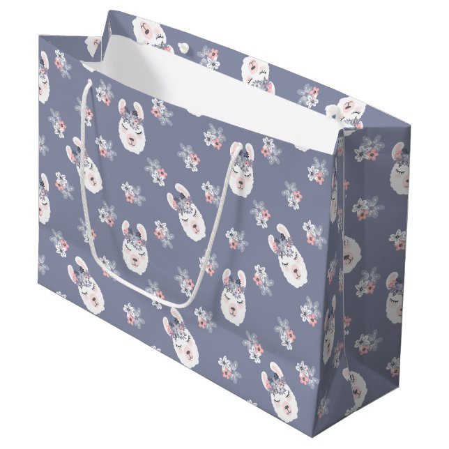 Grand Sac Cadeau Motif de lamas et de fleurs (Devant Angle)