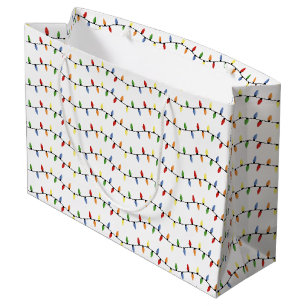 Grand Sac Cadeau Motif de lumières d'arbre de Noël festif coloré am
