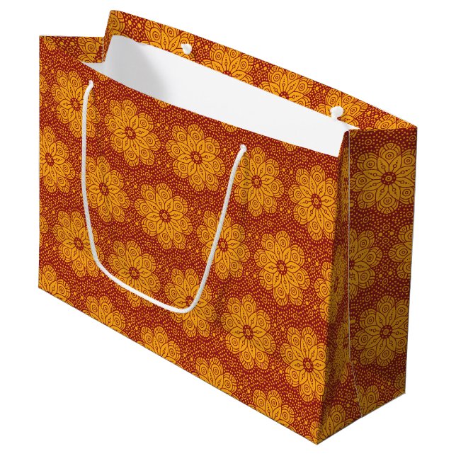 Grand Sac Cadeau Motif de mandala royal jaune et rouge (Devant Angle)