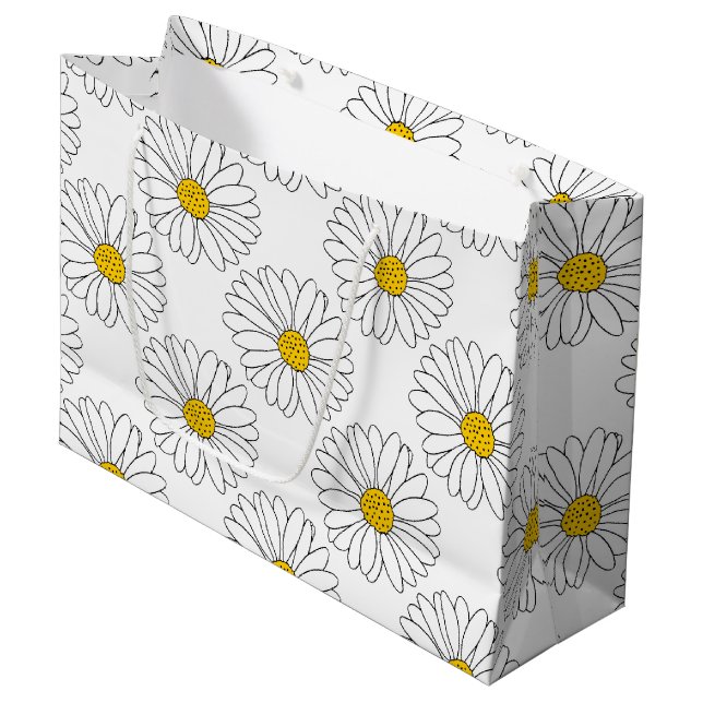 Grand Sac Cadeau Motif de marguerite jaune blanc (Devant Angle)