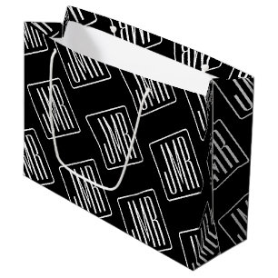 Grand Sac Cadeau Motif de monogramme moderne Noir et blanc