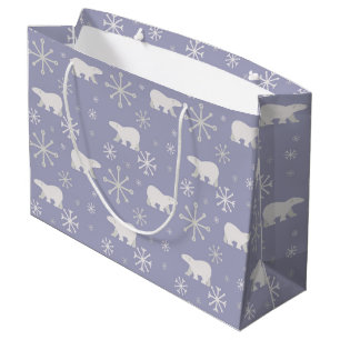 Grand Sac Cadeau Motif de Noël avec ours polaires et flocons de nei