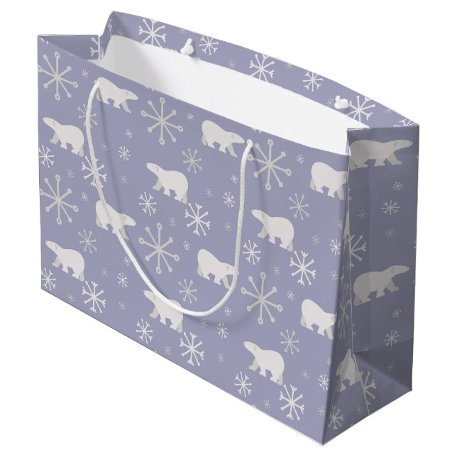 Grand Sac Cadeau Motif de Noël avec ours polaires et flocons de nei (Dos Angle)