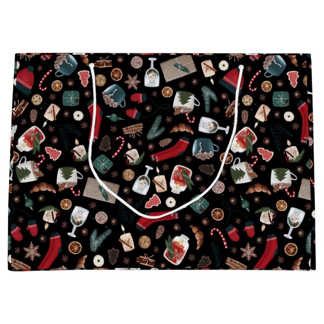 Grand Sac Cadeau Motif de Noël Dark Hygge (Devant)