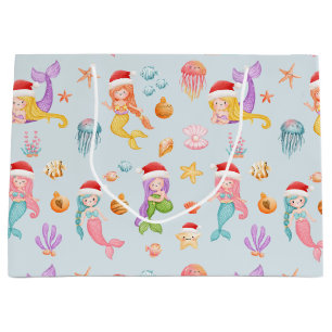 Grand Sac Cadeau Motif de Noël de Mermaid Père Noël
