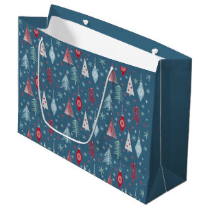 Grand Sac Cadeau Motif de Noël d'hiver.
