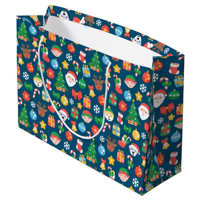 Grand Sac Cadeau Motif de Noël joyeux sur bleu (Dos Angle)