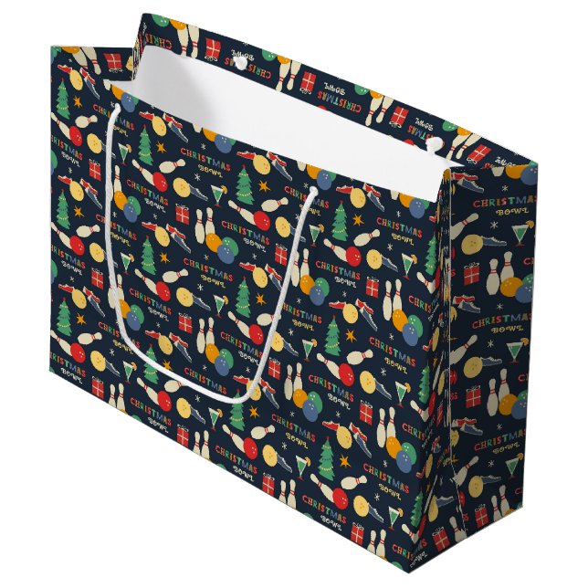 Grand Sac Cadeau Motif de Noël rétro (Devant Angle)