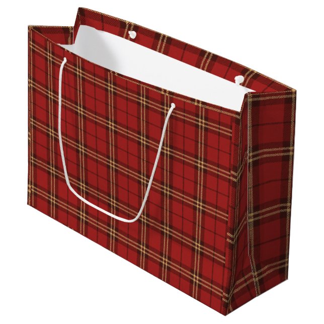 Grand Sac Cadeau Motif de Noël Rouge Plaid - (Devant Angle)