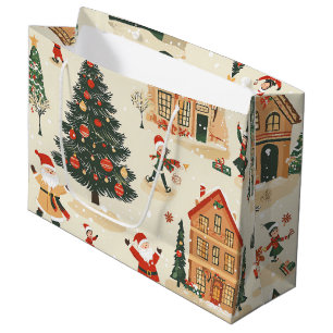 Grand Sac Cadeau Motif de Noël vintage Woodland (8)