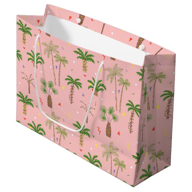 Grand Sac Cadeau Motif de palmiers de Noël tropicaux (Devant Angle)