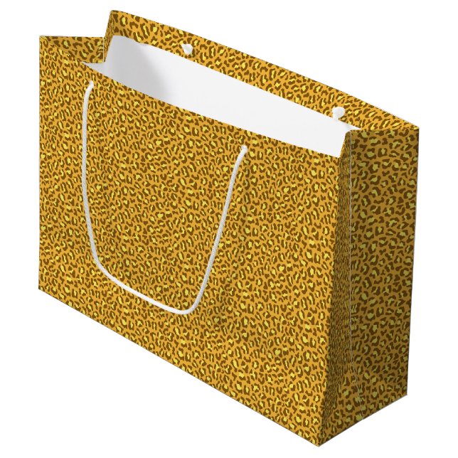 Grand Sac Cadeau motif de peau de léopard jaune brun (Devant Angle)