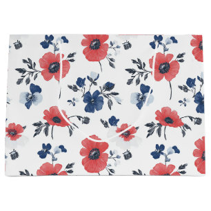 Grand Sac Cadeau Motif de pépites d'aquarelle - Rouge, Bleu et Blan