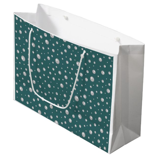 Grand Sac Cadeau Motif de perle sur fond sarcelle transformatif (Devant Angle)
