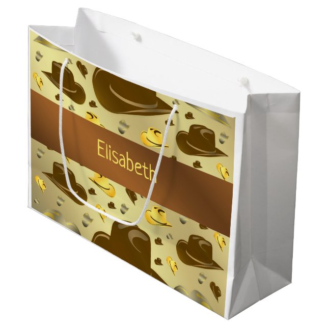 Grand Sac Cadeau motif de petit cowboy dans les tons marron grand c (Devant Angle)