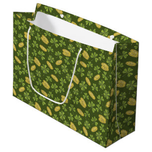 Grand Sac Cadeau Motif de pièce d'or de feuille et de trèfle