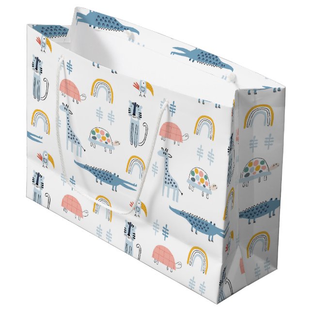 Grand Sac Cadeau Motif de plaisir animal Doodle (Devant Angle)