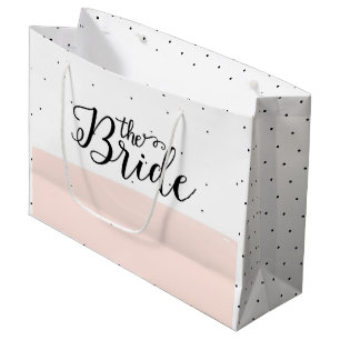 Grand Sac Cadeau Motif de points noirs bande rose