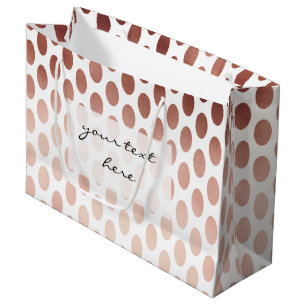 Grand Sac Cadeau motif de pois rose simple et clair d'or