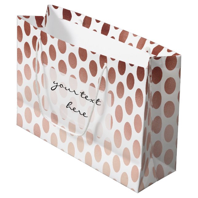 Grand Sac Cadeau motif de pois rose simple et clair d'or (Devant Angle)