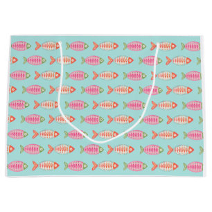 Grand Sac Cadeau Motif de poisson d'été coloré côtier