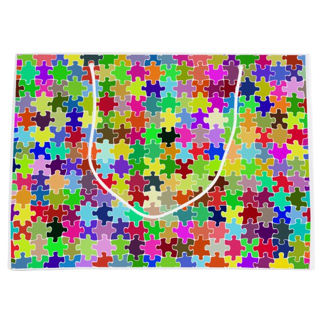 Grand Sac Cadeau Motif de puzzle coloré (Devant)