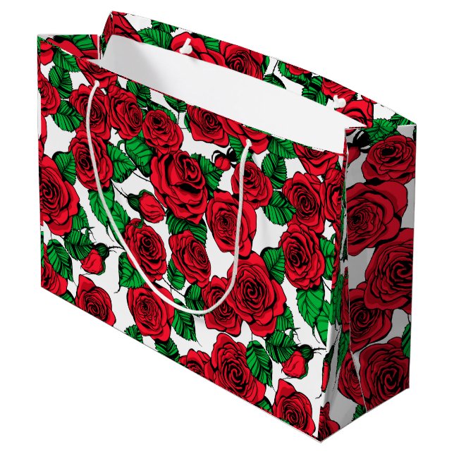 Grand Sac Cadeau Motif de roses rouges (Dos Angle)